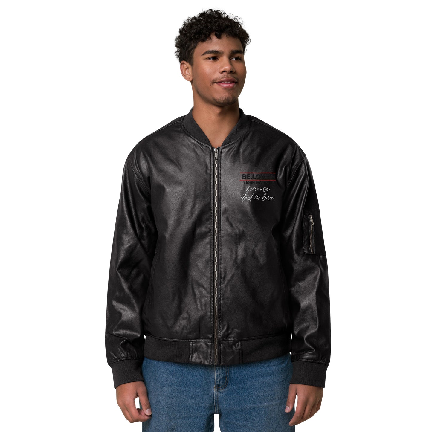 because God is Love Leather Bomber Jacket