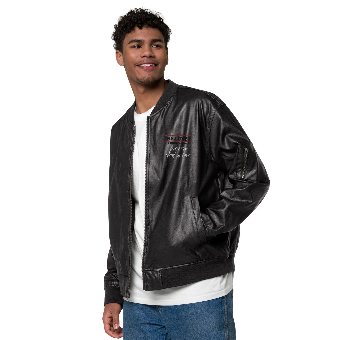 because God is Love Leather Bomber Jacket